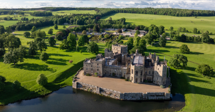 Aerial view of Raby Castle, Park and Gardens.